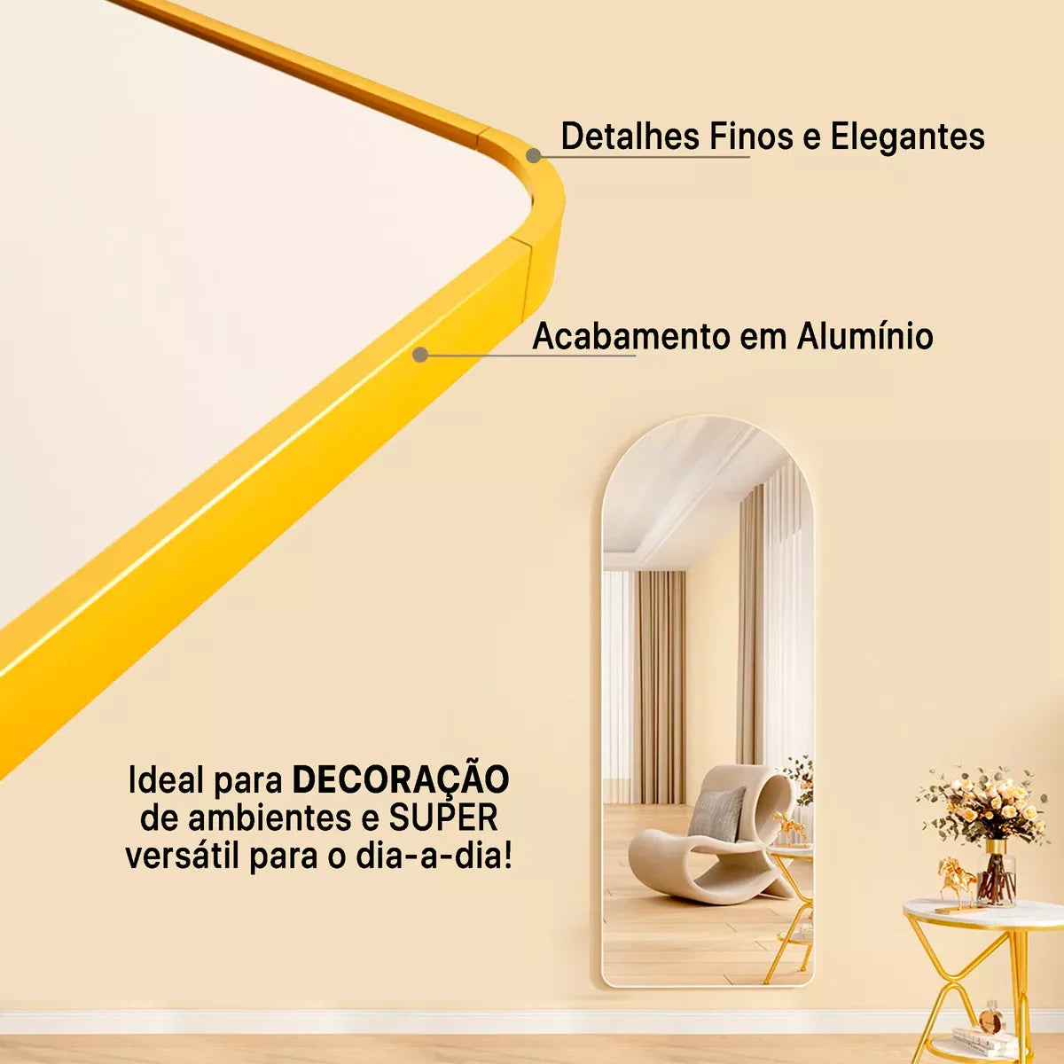 Espelho Pinterest Grande com Suporte e Moldura Dourada - Lojas Nobre Avenue