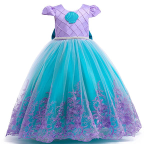 Vestido Infantil Princesa Ariel Bordado de Flores