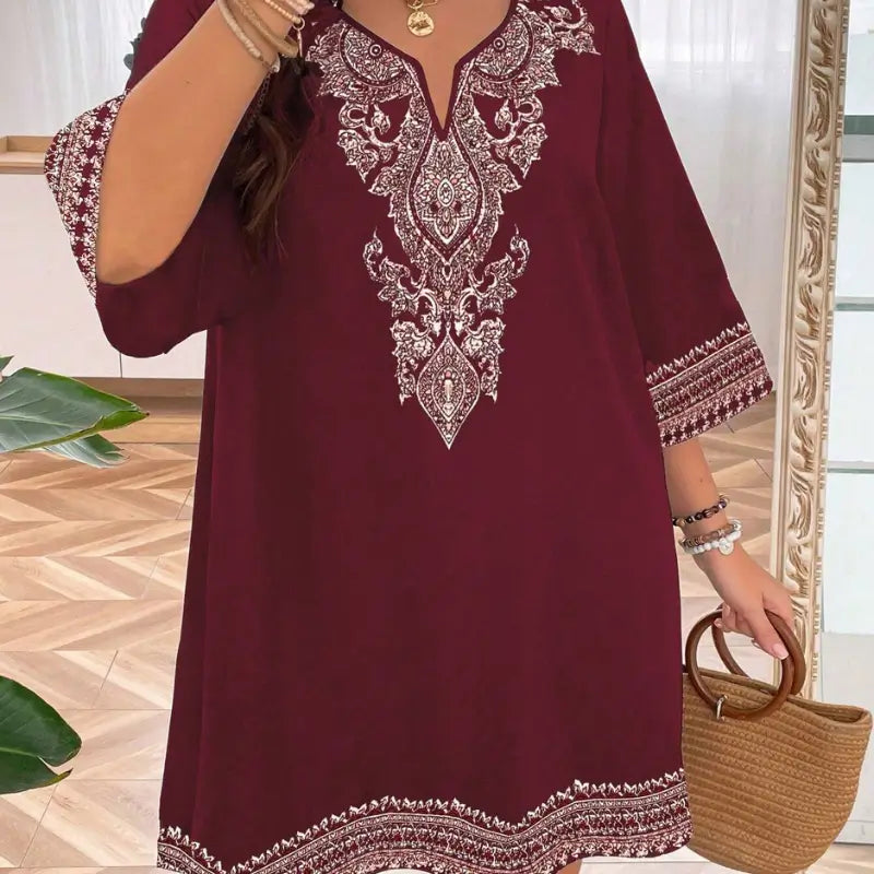 Vestido Plus Size com Decote em V Aurora Vermelho